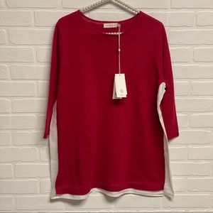New Tory Burch Julie Sweater Cotton Linen Red Sz S